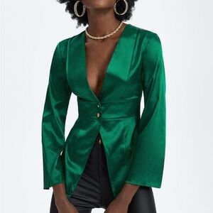 Satin Vneck Blouse Blazer Top